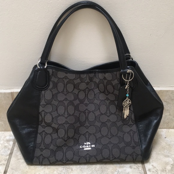 coach edie shoulder bag 28 in signature jacquard